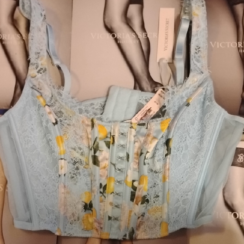 VICTORIAS SECRET DREAM ANGELS UNLINED CORSET BRA TOP LEMONS SIZE MEDIUM NWT